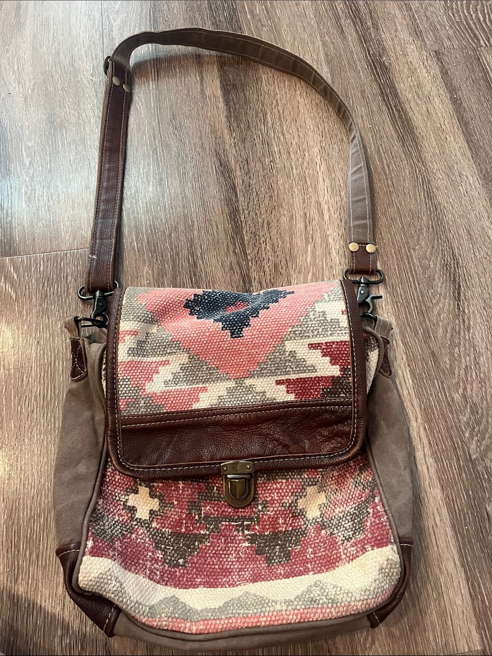 Myra Bag Flap Boho Woven Crossbody Bag in Pink and Brown